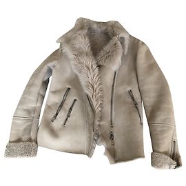 Ventcouvert Giacca in pelle e pelliccia beige Beige