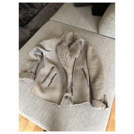 Ventcouvert-Beige leather and fur jacket-Beige