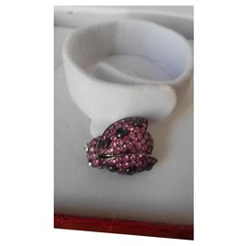 Autre Marque-White gold insect brooch with pink sapphires-Pink