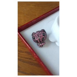 Autre Marque-White gold insect brooch with pink sapphires-Pink