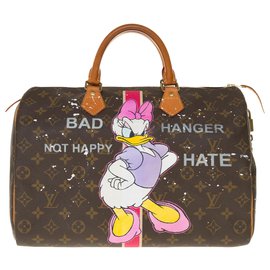 Louis Vuitton-Speedy 40 in monogram coated canvas and custom leather "Minnie's Moods" by artist PatBo-Brown