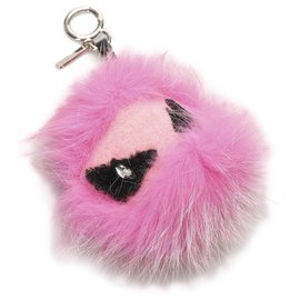 Fendi-Fendi Pink Monster Fur Pom-Pom Bag Charm-Black,Pink