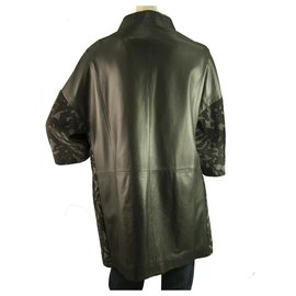 Autre Marque-Jo Peters Black & Purple Ponyskin Leather 3/4 Sleeve Coat Jacket size S, Superb-Black,Purple