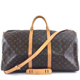 Louis Vuitton-Louis Vuitton Keepall 55 Tela monogramma Bandouliere-Marrone