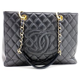 Chanel-CHANEL Caviar GST 13"Grand Shopping Tote Chain Shoulder Bag Oro-Nero