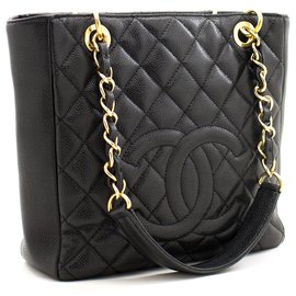 Chanel-CHANEL Caviar PST Bolso de hombro con cadena Totalizador acolchado negro-Negro