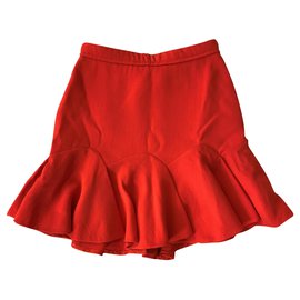 Carven-Falda corta de crepé de lana-Roja