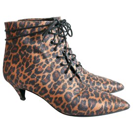 Saint Laurent-Charlotte Leopard Lurex Boots-Brown
