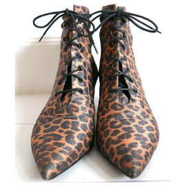 Saint Laurent-Charlotte Leopard Lurex Boots-Brown