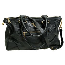 PRADA Bauletto Sac en cuir noir Vitello Daino Noir