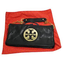Pochette Tory Burch Reva in pelle nera metallizzata Nero