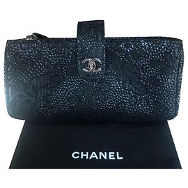 Chanel Timeless Classique Embossed Clutch Black