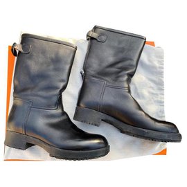 Hermès leather boots black size 40 Black