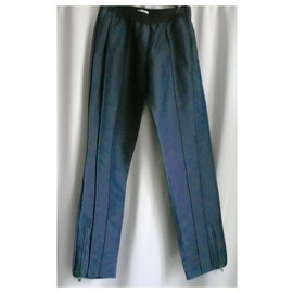 Chanel-Pantalones de la colección CHANEL Fusée azul medianoche Nylon T38-Azul