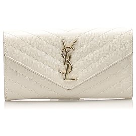 Autre Marque-YSL White Monogram Leather Wallet-White