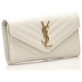 Autre Marque-YSL White Monogram Leather Wallet-White