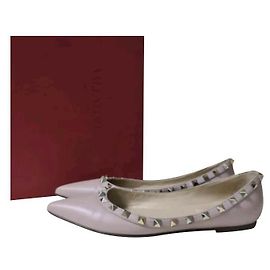 Valentino Powder Pink Leder Rockstud Flats Ballerinas Größe 37 Pink