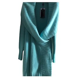 Blumarine Maxi Cardigan Turquesa Angorá e Lã Turquesa