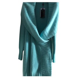 Blumarine-Maxi Cardigan Turquoise Angora and Wool-Turquoise