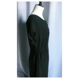 Autre Marque-COTELAC Black midi dress crumpled T type1 Neuve-Black