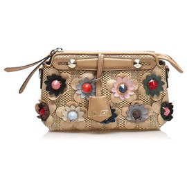 Fendi-Mini sacoche en paille Fendi Brown By The Way-Marron,Beige