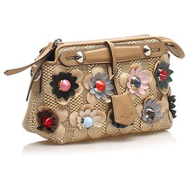 Fendi-Mini sacoche en paille Fendi Brown By The Way-Marron,Beige