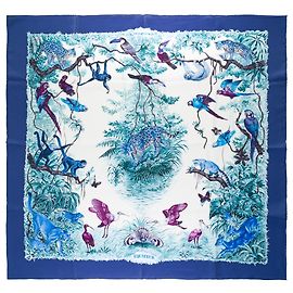 Hermès "Equateur" square in blue twill wash signed R. Dallet, New condition Blue