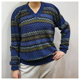 Missoni-Missoni Vintage mehrfarbiger Pullover mit V-Ausschnitt-Mehrfarben 