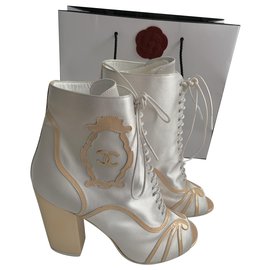 Chanel Ankle Boots Grey Silk 38 Grey