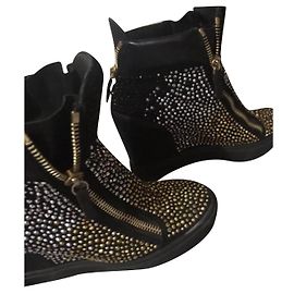 Giuseppe Zanotti High Top Sneaker Leder Schwarz Schwarz Silber Golden