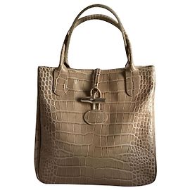 Longchamp BORSA CROCO BISCUIT SHAKED in pelle di vitello Beige