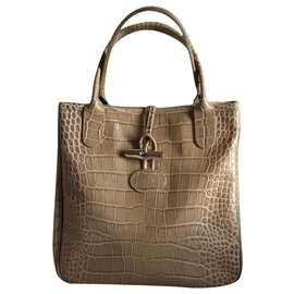Longchamp-CROCO BISCUIT SHAKED calf leather BAG-Beige