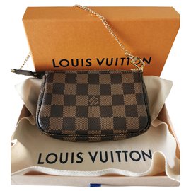 Louis Vuitton-Accesorios Louis Vuitton Mini Pochette Damier Ebene-Gold hardware