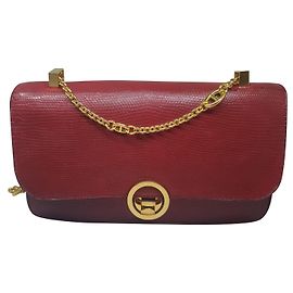 Sac à main Hermès en cuir de lézard rouge Rouge