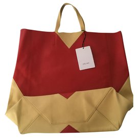 Céline-Zweifarbige Herz-Einkaufstasche aus Lammfell-Rot