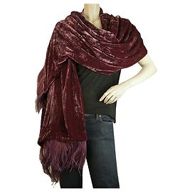 Emanuel Ungaro Bordeaux Feather Franges Velours Soirée Longue Écharpe Châle Wrap Bordeaux