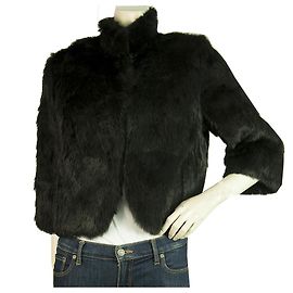 Matthew Williamson Black Rabbit Fur 3/4 Sleeve Bolero Jacket Coat sz 10 Black