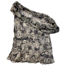 Chanel-Sciarpa tubolare in seta COCO CHANEL-Grigio antracite