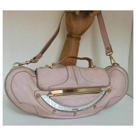 Fendi-Fendi Mirror Clutch Cross body Vanity Bag-Pink