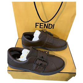 Fendi Brown Leather Sneakers Brown