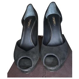 Décolleté aperte Louis Vuitton in velluto nero 38.5 Nero