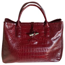 Longchamp-BORDEAUX CROCO SHAPED calf leather BAG-Dark red