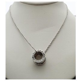 Bulgari-Bvlgari B.Zero1 necklace with small round pendant, both in 18kt white gold-Silvery,Gold hardware