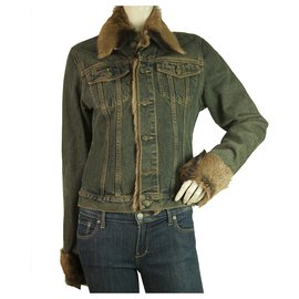 Ventcouvert-Vent Couvert Jeans Blue Denim Jacket w. Misura del bordo del collo dei polsini in pelliccia 3-Blu