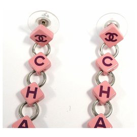 Chanel-CHANEL pink logo Cube GP Womens Earrings-Golden