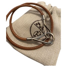 Hermès-Hermès, Bracelet en cuir à crochet géant Hermes marron-Marron,Argenté