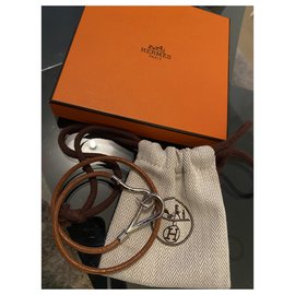 Hermès-Hermès, Bracelet en cuir à crochet géant Hermes marron-Marron,Argenté
