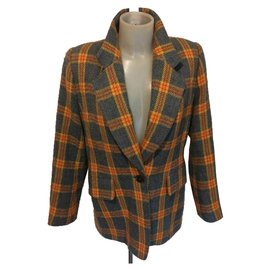 Guy Laroche-Vintage Guy Laroche giacca blazer check-Nero,Arancione,Grigio