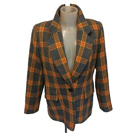 Vintage Guy Laroche check blazer jacket Black Orange Grey