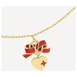 Louis Vuitton Collier Love Romance Necklace M80270 Metal Gold Red Ribbon Motif Heart